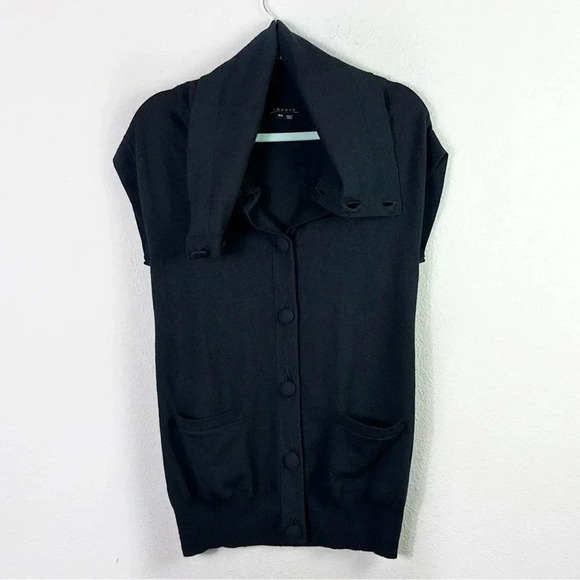 Theory Merino Wool short sleeve knit vest swater with cowl neck in black size M - Picture 1 of 11